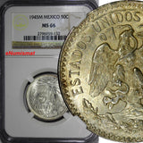 Mexico Silver 1945 M 50 Centavos NGC MS66 GEM BU High Grade KM# 447