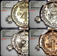 GREAT BRITAIN Edward VII Silver 1902 Maundy Set (4 Coin) NGC MS66,MS65 Toned
