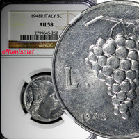 Italy Aluminum 1948 R 5 Lire NGC AU58 KM# 89