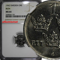 SWEDEN Gustaf V Iron 1942 1 Ore NGC MS64  World War II issues 1st YEAR  KM# 810