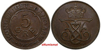 Denmark Frederik VIII Bronze 1907 VBP; GJ  5 Ore aUNC Condition KM# 806