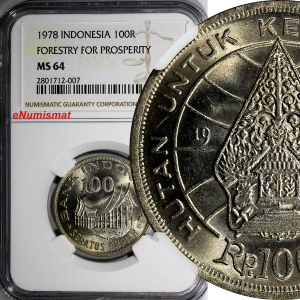 Indonesia 1978 100 Rupiah NGC MS64 Forestry for Prosperity 28.5mm KM# 42