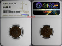 Latvia Bronze 1939 2 Santimi NGC MS62 BN 1 YEAR TYPE KM# 11.2