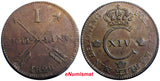 SWEDEN COPPER  Carl XIV Johan 1828  1 SKILLING Mintage:664,000  XF  KM#597 #2395