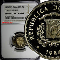 DOMINICAN REPUBLIC PROOF 1984 MO 5 Centavos NGC PF66 ULTRA CAMEO KM# 59