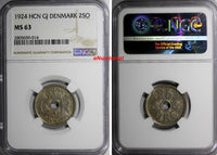 Denmark Christian X 1924 HCN; GJ  25 Ore NGC MS63 1st DATE HIGH GRADE  KM# 823.1