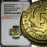 Germany-Weimar 1924-A 5 Rentenpfennig NGC MINT ERROR MS65 SCARCE KM# 32 (147)