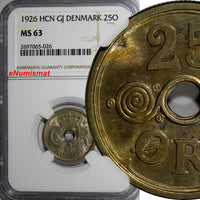 Denmark  Christian X Copper-Nickel 1926 HCN GJ 25 Ore NGC MS63 KM# 823.1