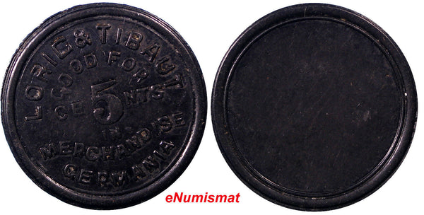 Costa Rica 1890'S Black VulcaniteToken Lorig&Tibaut Hacienda GERMANIA 5 Cents