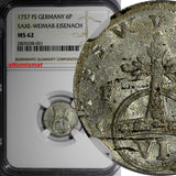 Germany SAXE-WEIMAR-EISENACH 1757 FS 6 Pfennig NGC MS62 SCARCE KM# 87.1 (001)