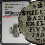 DENMARK Christian VII SILVER 1805 MF 2 Skilling NGC AU DETAILS KM# 660.2