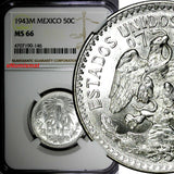 Mexico ESTADOS UNIDOS MEXICANOS Silver 1943 M 50 Centavos NGC MS66 KM# 447