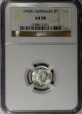 AUSTRALIA George VI Silver 1943D  3 Pence NGC AU58  KM# 37