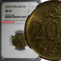 Finland Aluminum-Bronze 1970 -S 20 Pennia NGC MS65 Better Date KM# 47