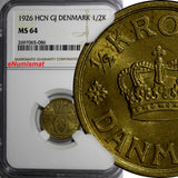 Denmark Christian X 1926 HCN GJ  1/2 Krone NGC MS64  KEY DATE KM831.1