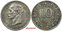 Denmark Frederik VIII Silver 1907 (h) VBP; GJ 10 Ore XF Condition KM# 807 (9694)