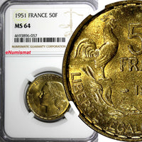 France Aluminum-Bronze 1951 50 Francs NGC MS64 KM# 918.1