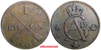 SWEDEN COPPER 1802  1 SKILLING OVERSTRUCK ON 2 ORE S.M. 1749 / FULL DATE /#2345