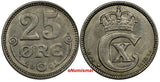Denmark Christian X 1920 HCN; GJ 25 Ore FIRST DATE TYPE AU-Unc KM# 815.2a