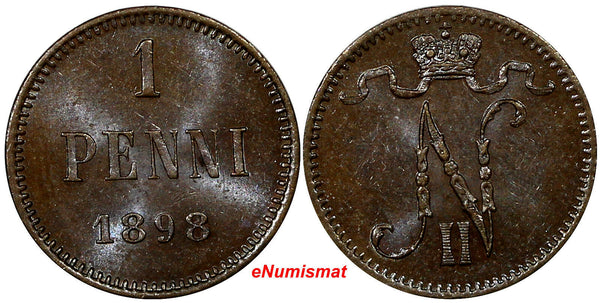 Finland Nicholas II Copper 1898 1 Penni aUnc Choice Details KM# 13