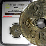 Denmark  Christian X 1947 N; GJ  25 Ore NGC MS63 Last Date for Type  KM# 823.2