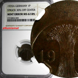 Germany Bronze 1935-A 1 Reichspfennig MINT ERROR NGC MS62 BN KM# 37