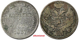 POLAND RUSSIA Nicholas I Silver 1837 MW 1 Zloty 15 Kopecks  VF Details C# 129
