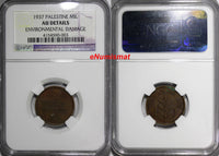 PALESTINE British Mandate Bronze 1937 1 Mil NGC AU DET. KEY RARE DATE KM# 1