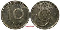 Sweden Gustaf V Nickel-Bronze 1923 W 10 Öre GEM BU KM# 795