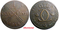 SWEDEN COPPER Carl XIII 1812 1 SKILLING  Mintage:480,000   KM# 585 (2373)