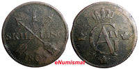 SWEDEN COPPER 1805 1 SKILLING OVERSTRUCK ON 2 ORE S.M.1766 FULL EARLY DATE #397