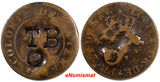 TOBAGO 2 1/4 Pence,(1798),TBO Countermark on 1789A Colony of Cayenne 2 Sous