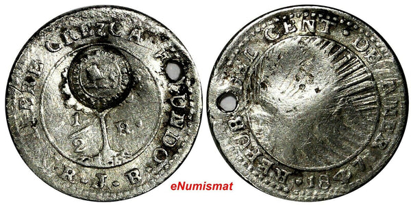 Costa Rica Silver 1847 1/2 Real Countermarked on Central American Repub. KM 68