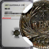 Guatemala Silver 1897 1/4 Real NGC MS65 NICE RAINBOW TONED  KM#162