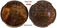 India-British George V Bronze 1934 (C) 1/4 Anna NGC MS65 RB NICE RED KM# 512/135