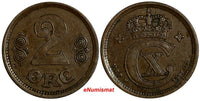 Denmark Christian X Bronze 1917 VBP GJ 2 Ore  SCARCE DATE KM# 813.1
