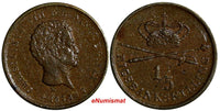 Denmark Christian VIII Copper 1842 FF 1/5 Rigsbankskilling 1 YEAR TYPE VF KM#723