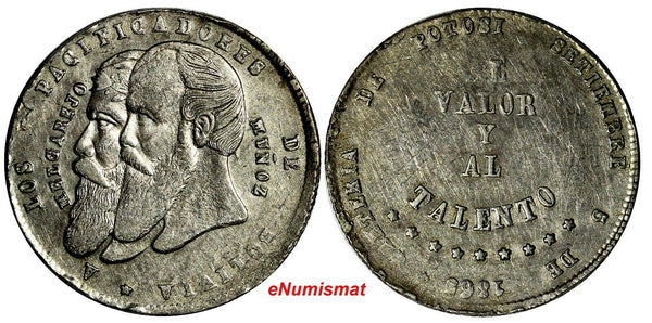 Bolivia Silver 1865 1/4 Melgarejo 1 YEAR TYPE XF Condition KM# 144