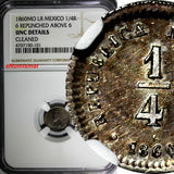 Mexico FIRST REPUBLIC Silver 1860 MO LR 1/4 Real NGC UNC DETAILS KM# 368.6