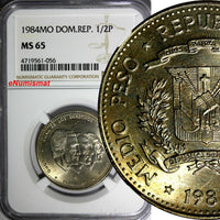 DOMINICAN REPUBLIC 1984 MO 1/2 Peso NGC MS65 Human Rights Toning KM# 62.1