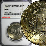 DOMINICAN REPUBLIC 1984 MO 1/2 Peso NGC MS65 Human Rights Toning KM# 62.1