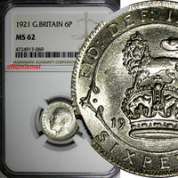 Great Britain George V (1910-1936) Silver 1921 6 Pence NGC MS62 KM# 815a.1