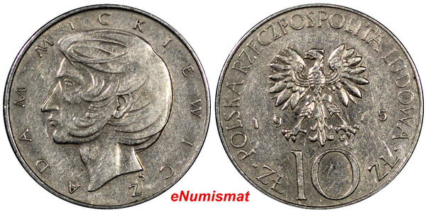 Poland Copper-Nickel 1975 10 Zlotych Adam Micklewicz Y# 74 (8959)