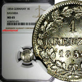 Germany BAVARIA Ludwig I Silver 1854 1 Kreuzer NGC MS65 Mint Luster KM#799 (071)