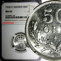 SWEDEN Gustaf V Silver 1928 G 50 Ore NGC MS62 KM# 788