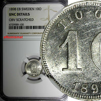 SWEDEN Oscar II Silver 1898 EB 10 Ore NGC UNC DETAILS KM# 755