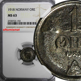 NORWAY Haakon VII Iron 1918 1 ORE NGC MS63 WWI Issue SCARCE HIGH GRADE KM# 367a
