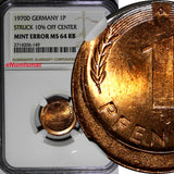 Germany - Federal Republic 1970-D 1 Pfennig NGC MINT ERROR MS64 RB SCARCE KM#105