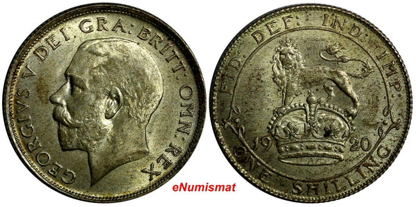 Great Britain George V Silver 1920 1 Shilling AU-UNC Toned KM# 816a