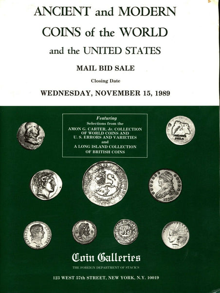 STACK'S COIN GALLERIES,ANCIENT,WORLD,US COINS,NOV.15,1989.COLL.ERRORS